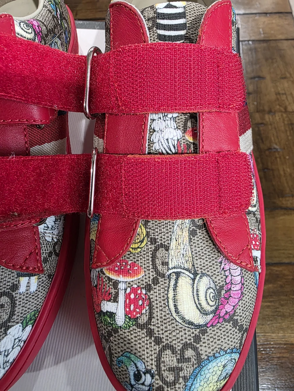 Gucci Kids Red GG Supreme Velcro Strap Sneakers Like New